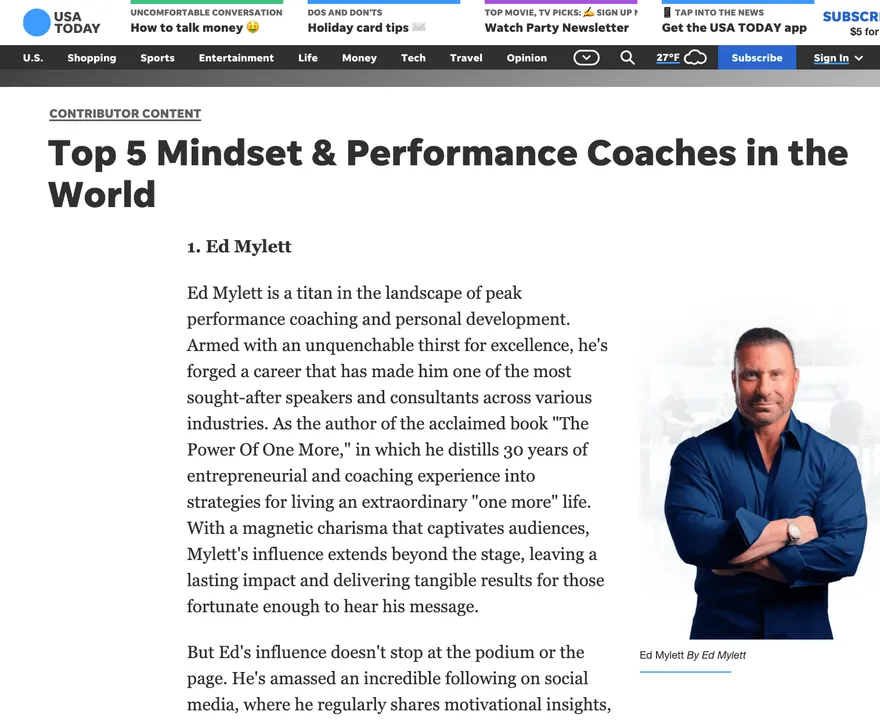Press feature secured for Ed Mylett