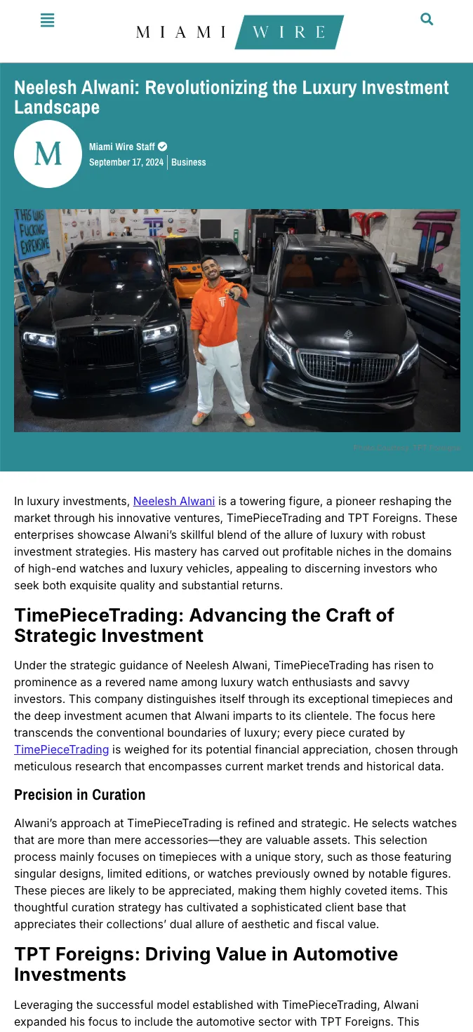 Press feature secured for Neel Alwani